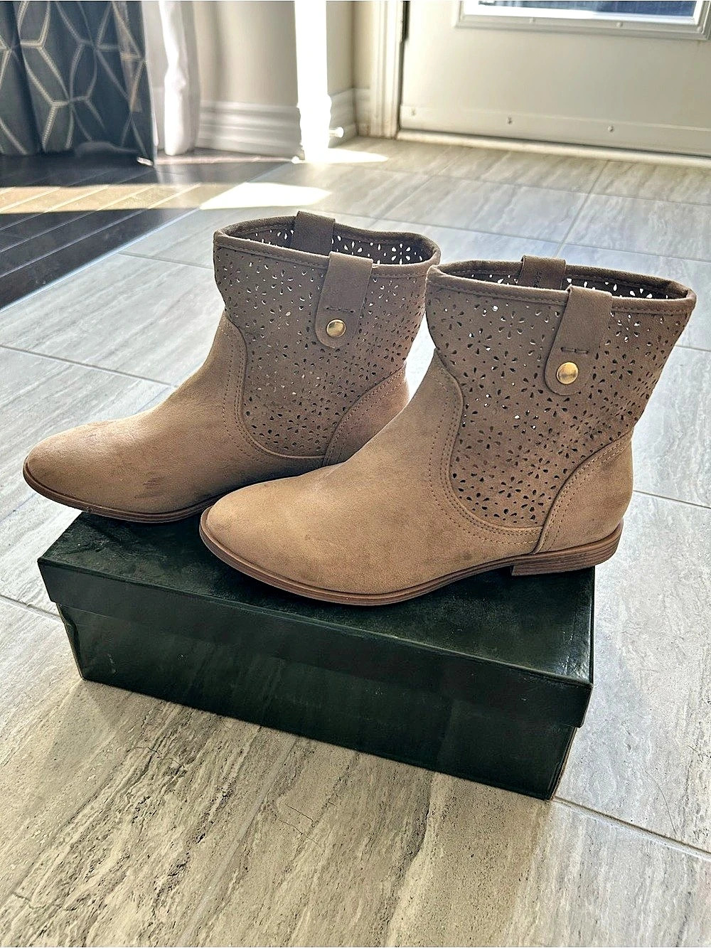 Perforated Ankle Boots in Brown